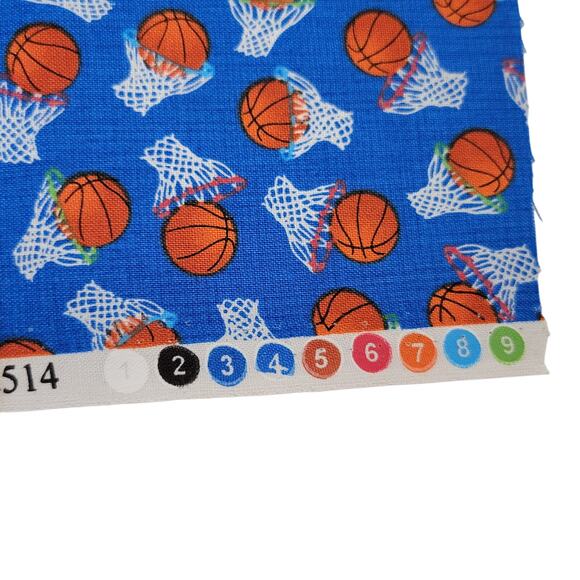 Basketball Fabric 30x44 Hi-Fashion Cotton Sports Balls Hoops Blue Quilting Craft - Picture 6 of 11